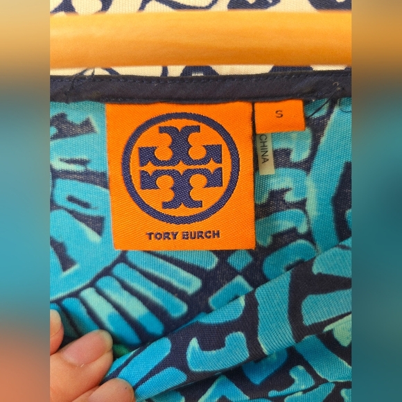 TORY BURCH 100% SILK KNIT Blue Green Patterned Dress Belt Size S - Picture 4 of 5